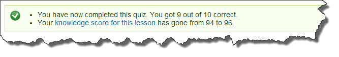 Old quiz completion message